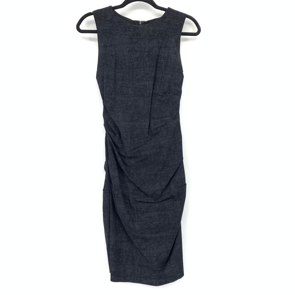 Nicole Miller Artelier Ruched V-Neck Sleeveless Dress Womens Sz 4 Gray Black